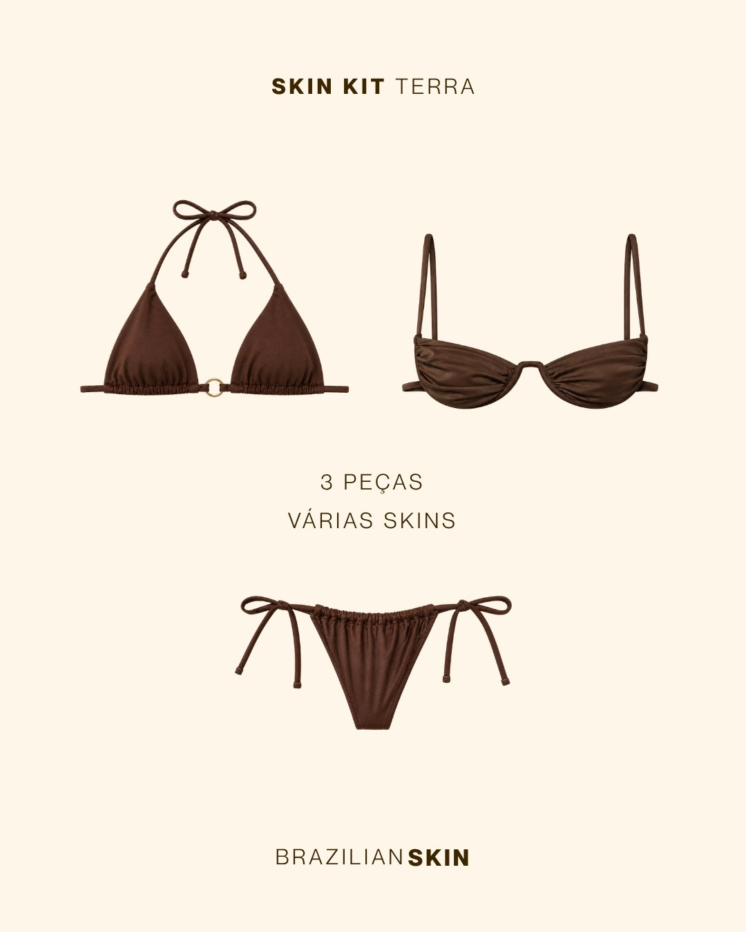 Kit de Biquíni 3 peças Marrom Terra