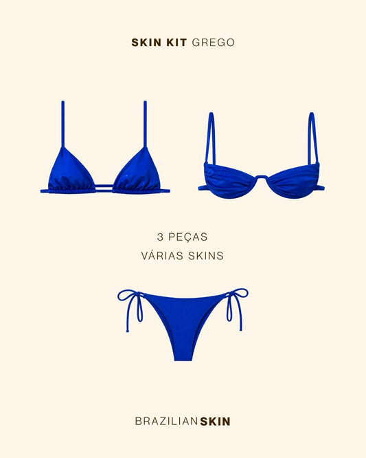 Kit de Biquíni 3 peças Azul Grego
